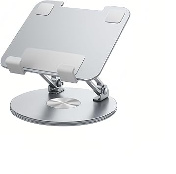 Desktop Tablet Stand with 360° Rotation & Height Adjustment – Heavy Duty Aluminum Alloy Tablet Holder for Desk, Compatible with iPad, Tablets, Laptops & Drawing Boards (4.5-14 inch, Silver)