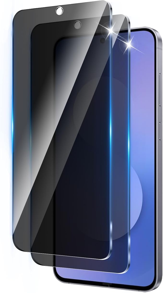 2 Pack Privacy Screen Protector Designed for Samsung Galaxy S25 FE,Full Coverage Anti-Spy Tempered Glass Film,9H Hardness,Anti-Fingerprint,Bubble Free,Easy to Install