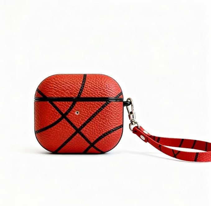 for AirPods 4 Case 2024 (4th Gen, A3058/A3059) - PU Leather & Hard PC Shockproof Cover with Keychain, LED Visible, Wireless Charging Compatible for Men Women Sports Enthusiasts,Basketball