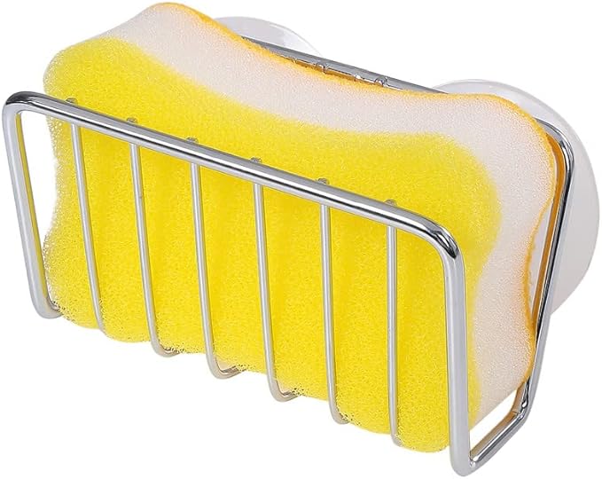 Toplife Sponge Holder for Kitchen Sink, Stainless Steel Suction Cup Sponge Caddy - Silver