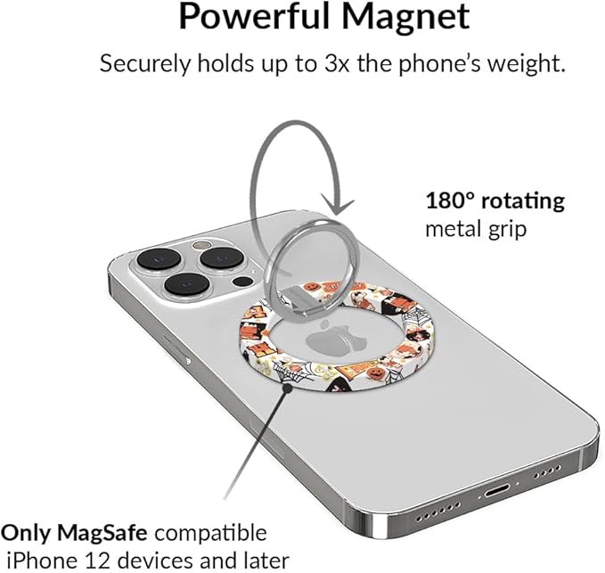 VELVET CAVIAR Compatible with MagSafe Phone Grip - Magnetic Ring Holder with Adjustable Stand - Removable MagSafe Accessories for iPhone 16, 15, 14, 13, 12 (Halloween Snoopy Varsity)