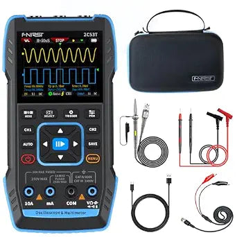 FNIRSI 2C53T Upgraded Handheld Oscilloscope, 50MHz Bandwidth, 250MS/s Sampling Rate, 20000 Counts, 3IN1 Digital Oscilloscope Multimeter DDS Generator, Voltage, Current, Capacitor, Resistor, Diode Test