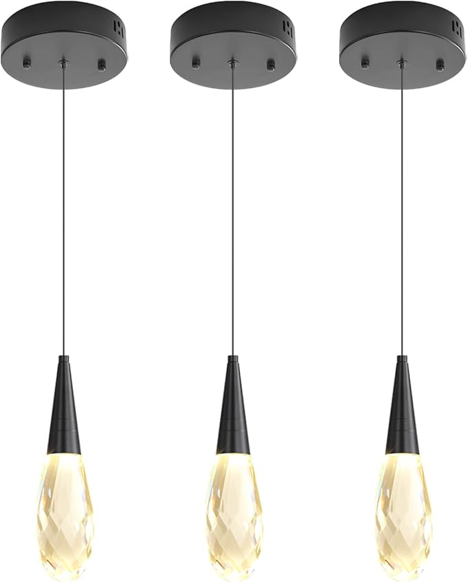 Pendant Light Kitchen Islan Black Mini Crystal Chandelier Modern Hanging Light Fixture for Dining Room, Living Room,Bedroom, Foyer（3-Pack）
