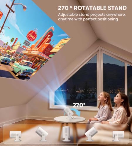 Miroir Roku TV Smart Projector with WiFi and Bluetooth, 150 ANSI, Dolby Audio, 270° Rotatable Stand, Auto Keystone & Zoom — Portable Mini Outdoor Movie Projector with Roku Streaming Built-in