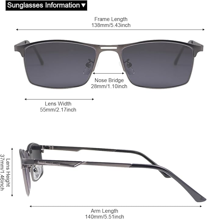 Polarized Nearsighted Sunglasses Tinted Gray for Men Women Myopia Distance Driving Glasses Shortsighted Eyeglasses Blue Light Blocking UV400 Protection Outdoor Shades Full-Rim Frame Anti Glare Eyewear
