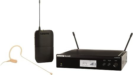 Shure BLX14R/MX53 Rack-Mount Earset Audio System H9 Band (512–542 MHz) – BLX4R Receiver, BLX1 Bodypack & MX153 Earset Mic, Up to 14 Hr Battery, 300 ft Range