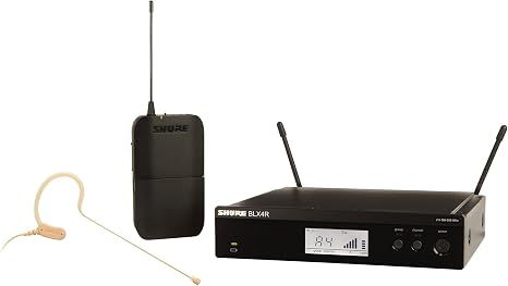 Shure BLX14R/MX53 Rack-Mount Earset Audio System H9 Band (512–542 MHz) – BLX4R Receiver, BLX1 Bodypack & MX153 Earset Mic, Up to 14 Hr Battery, 300 ft Range