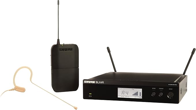Shure BLX14R/MX53 Rack-Mount Earset Audio System H9 Band (512–542 MHz) – BLX4R Receiver, BLX1 Bodypack & MX153 Earset Mic, Up to 14 Hr Battery, 300 ft Range
