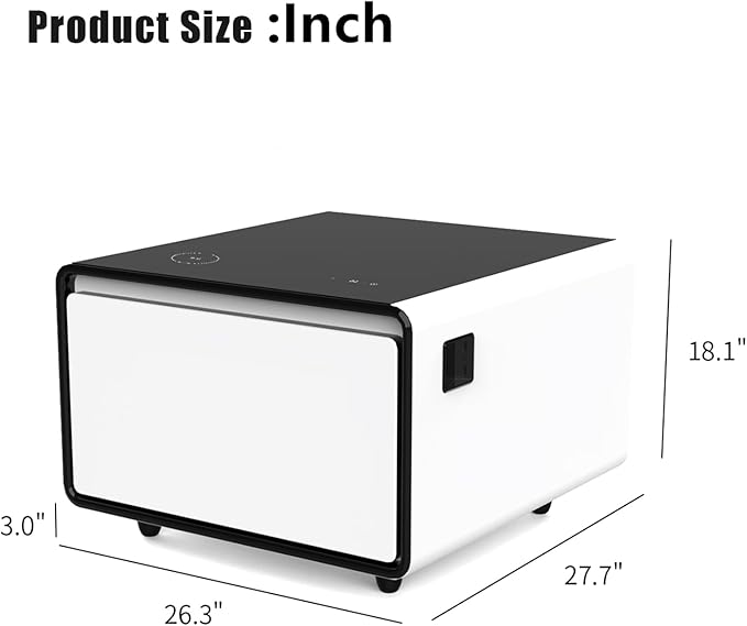 Smart Side Table with Fridge, Smart Nightstand with Refrigerator, Induction Light, Temperature Control, Wireless Charging, Power Socket, USB Ports, Outlet Protection (White, LT65 Pro)