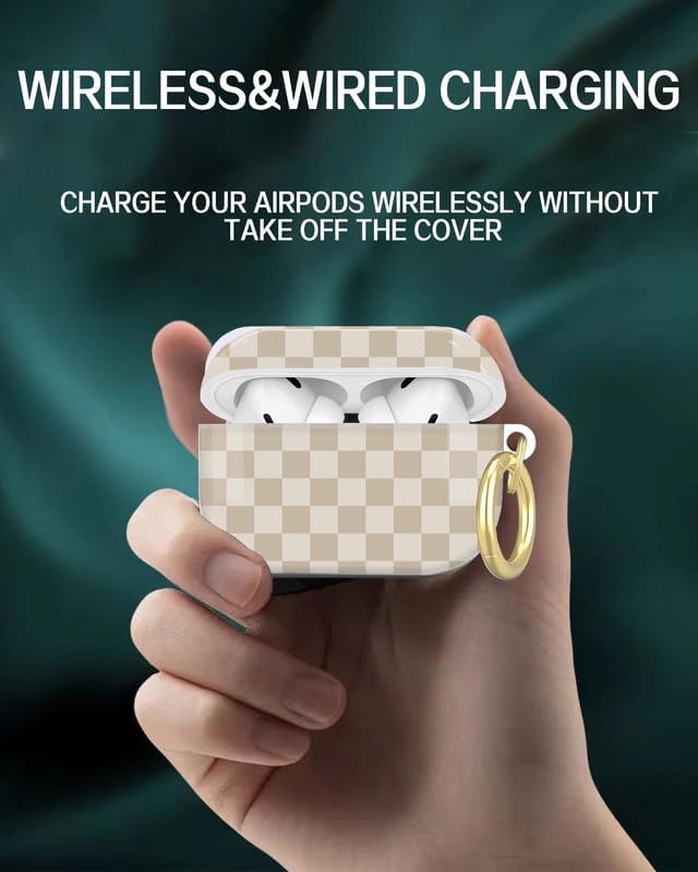 Compatible with AirPod Pro 2nd/1st Generation Case Cover with Key Chain,Full Protective Shockproof Wireless Headphone Case for Airpod Pro 2023/2022/2019(Beige Checkered)