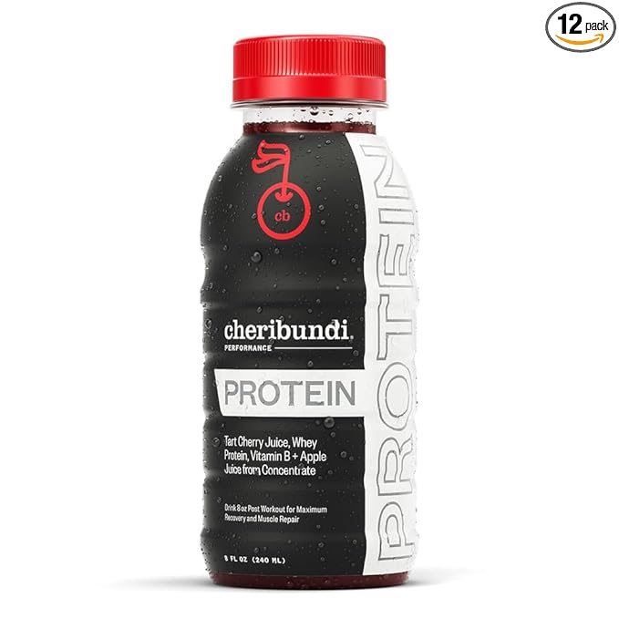 Cheribundi Tart Cherry Juice Protein | Tart Cherry Juice with Whey Protein | Athletes Recovery Drink | Promotes Restorative Sleep, Muscle Recovery & Boosts Athletic Performance | 8 floz (12 Pack)