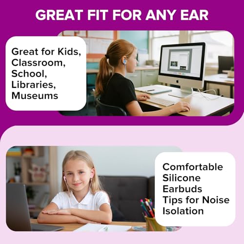 100 Pack Bulk Earbuds for Kids Classroom School Library,Individually Bagged,Wholesale Students Wired in Ear Earphones with 3.5 mm Jack for Computer Chromebook Laptop PC (HTC003,Mixed Colors)