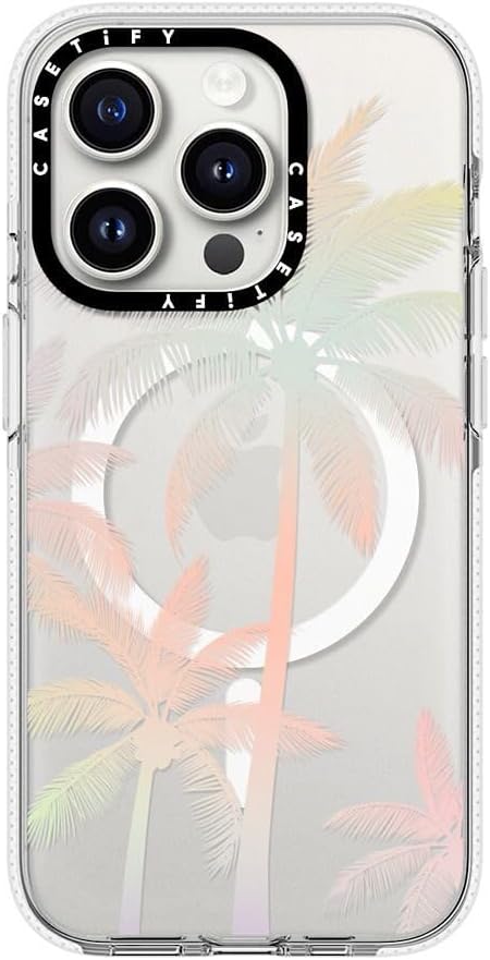 CASETiFY Clear iPhone 15 Pro Case [Not Yellowing / 6.6 ft. 3X Military Grade Drop Protection/Magsafe] - Modern Tropical Palm Tree - Clear