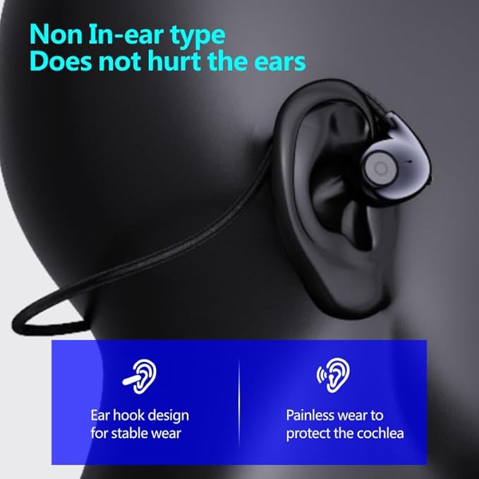Open Ear Headphones Wireless Bluetooth, Air Conduction Headset Wireless Earbuds, Sports Headphones with HD Stereo Sound, Secure Fit Earhooks, 24H Playtime, Calling for Gym(Black)