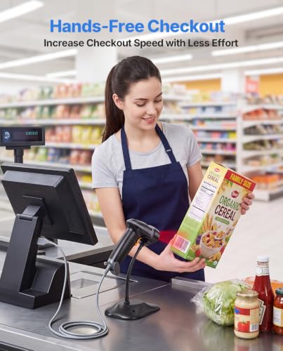 Eyoyo Handheld USB Wired 2D Barcode Scanner with Gooseneck Stand for POS