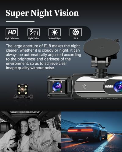 Dash Cam Front and Rear, 1080P Dash Camera for Cars, 3 Channel Car Camera Front Rear and Inside/Back with 32GB Card 5G Wireless WiFi, Loop Recording, Night Vision, HDR, G-Sensor, 24Hr Parking