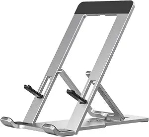 Portable Phone Stand for Desk, Aluminum Adjustable Cell Phone Holder, Foldable Travel Cellphone Dock Compatible with All Phones (A-Silver)
