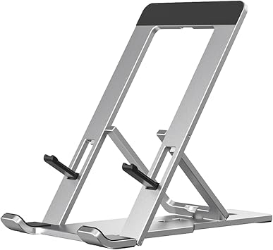 Portable Phone Stand for Desk, Aluminum Adjustable Cell Phone Holder, Foldable Travel Cellphone Dock Compatible with All Phones (A-Silver)
