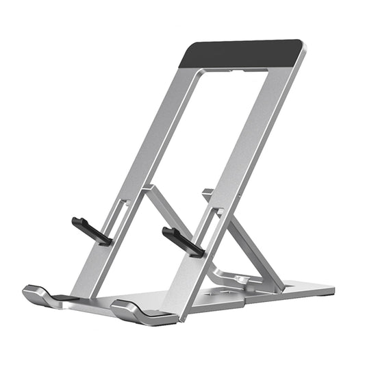 Portable Phone Stand for Desk, Aluminum Adjustable Cell Phone Holder, Foldable Travel Cellphone Dock Compatible with All Phones (A-Silver)