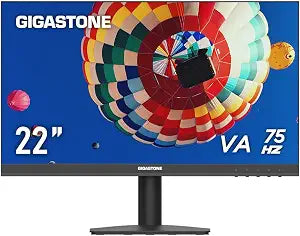 Gigastone 22 inch VA LED Back Light Monitor 75Hz FHD 1920 x 1080, 1080P 178° Wide View Frameless Computer Monitor 4ms, Eye Care Technology, Ergonomic Tilt VESA Mount, HDMI VGA