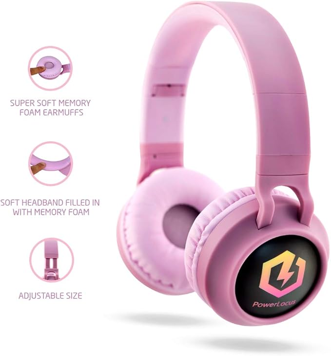 PowerLocus Kids Headphones Wireless, Bluetooth Headphones for Kids Over Ear, LED Lights, 85dB Safe Volume Limit, Foldable, Micro SD Mode, Built-in and Line-in Microphone for Phones,Tablets,Laptop