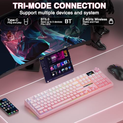 Aula F108 PRO - Wireless Mechanical Keyboard with Screen & Knob,Full Size Keyboard with 8000mAh Battery,Pre-lubed Switches,RGB Backlit Hot Swappable Custom Gaming Keyboards (Renewed) - Image 5