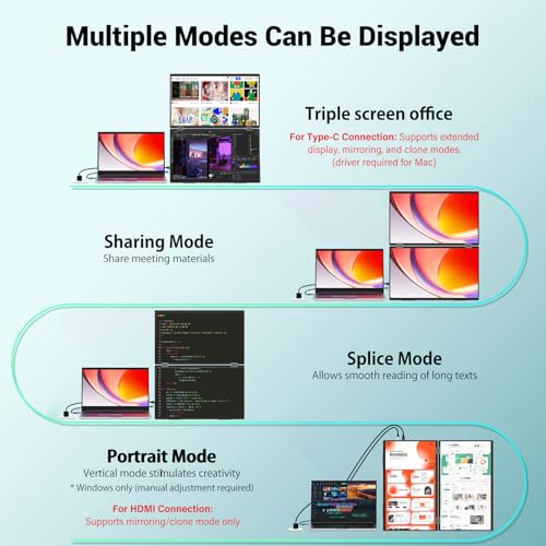InnoView Dual Portable Monitor 15.6" 1920x1080 Dual Stacked Foldable Monitor | 315° Screen Adjustment | USB-C/HDMI Dual Screen Monitor for Laptop, Mac, Windows