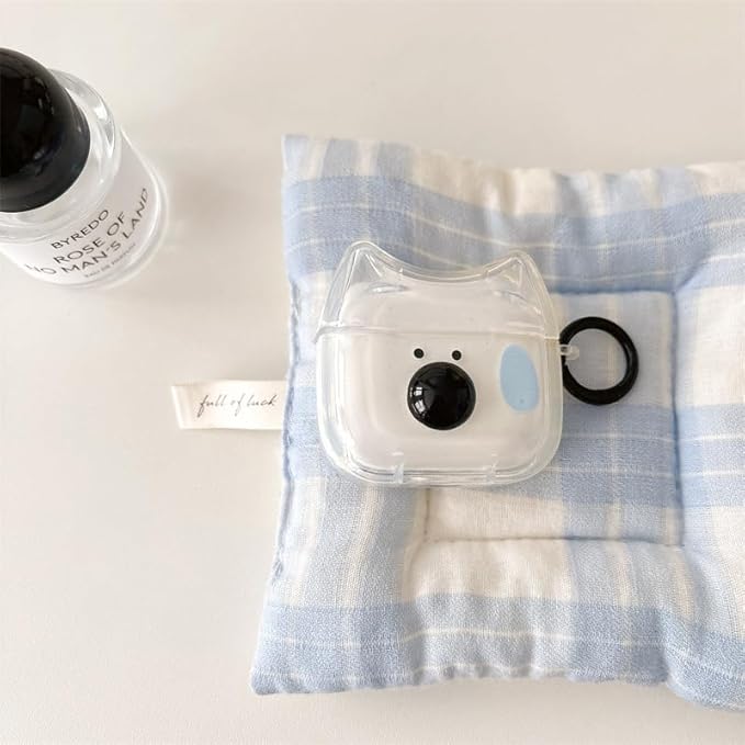 Transparent Clear Earphone Case for AirPods 1/2, Cute Lovely Cat Face Soft TPU Silicone Case, Kitty Ear AirPods 1/2 Cover Protective Skin Shockproof Protector for iPod Earbuds -Sweating Dog