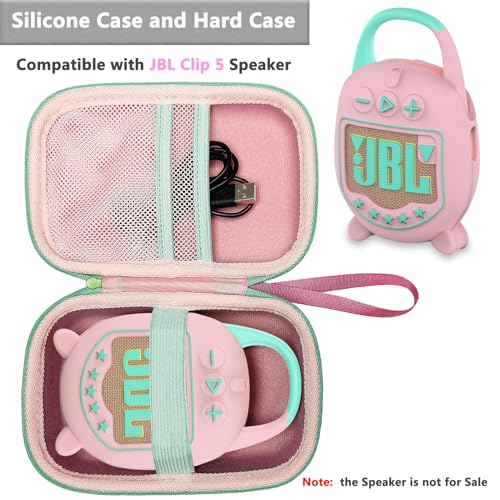 JCHPINE Hard Case and Silicone Cover for JBL Clip 5 Bluetooth Speaker