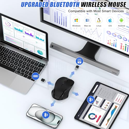 Wireless Bluetooth Mouse for Mac Pro MacBook Air, Rechargeable Mice with Jiggler Mouse, 3 Mode Switch Bluetooth 5.2/3.0 & 2.4G USB-A/USB-C Receiver, Optical Silent Mouse for iPad PC Laptop, Black - Image 3