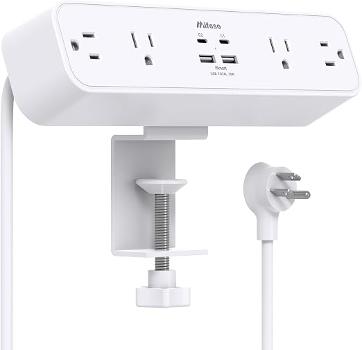Mifaso PD30W Desk Clamp Power Strip, Surge Protector, Fast Charging Station