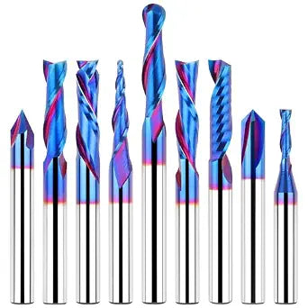 EANOSIC 9PCS Carbide CNC Router Bits Set 1/4 Inch Shank, Multiple Uses Spiral Router Bit for Woodworking Detail Carving Trimming V Groove Engraving Slotting Mortise