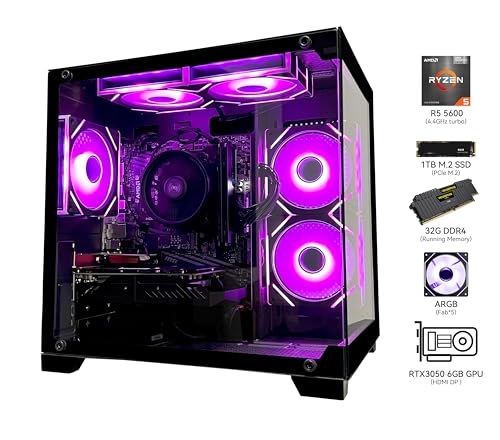 SKYESEV Gaming Desktop Computer PC,AMD Ryzen 5 5600,RTX3050 6GB,32GB DDR4