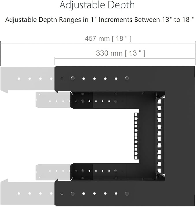 JINGCHENGMEI 6U Wall Mount Rack- 19 Inch Vented Server Rack Open Frame Bracket for AV, IT, Networking Equipments 13"-18" Adjustable Depth Black (6UVented)
