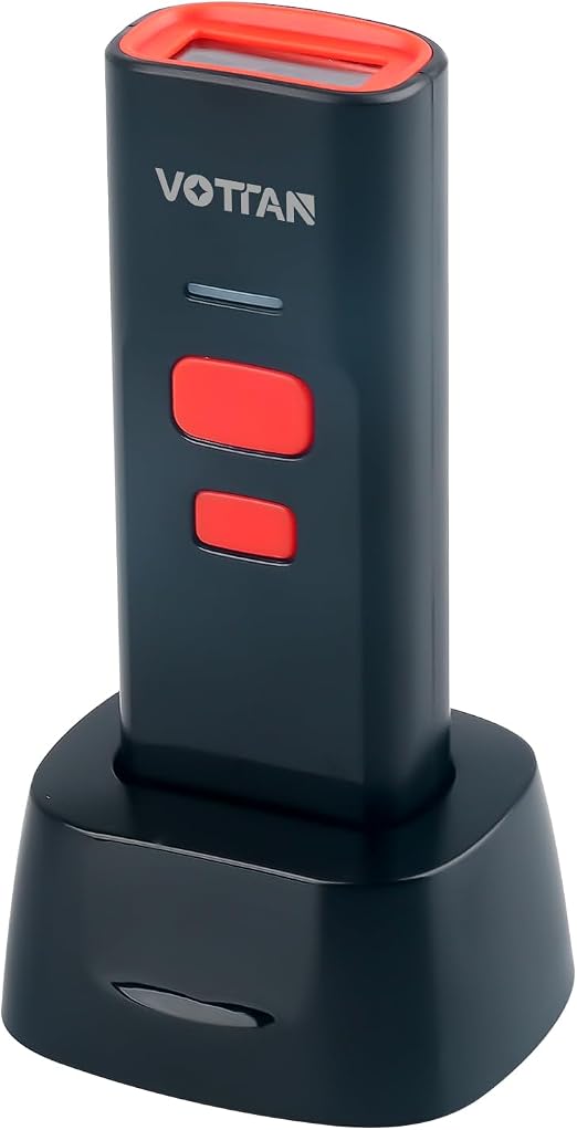 VOTTAN Bluetooth QR Barcode Scanner with Charge Stand, 1D 2D PDF417 UPC Pocket Bar Code Reader, 3-in-1 Rechargeable Automatic Scan Wireless Barcode Scanner for POS, PC, iOS, Android