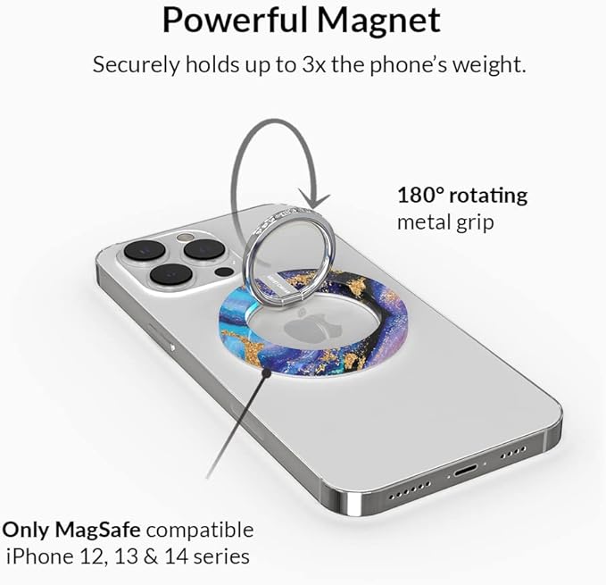VELVET CAVIAR Compatible with MagSafe Phone Grip - Magnetic Ring Holder with Adjustable Stand - Removable MagSafe Accessories for iPhone 16, 15, 14, 13, 12 (Galaxy Glitter)