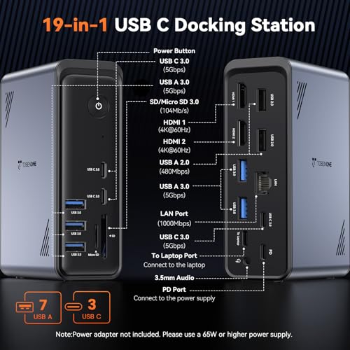 TobenONE 19-in-1 Laptop Docking Station Dual Monitor | USB Hubs - Image 3
