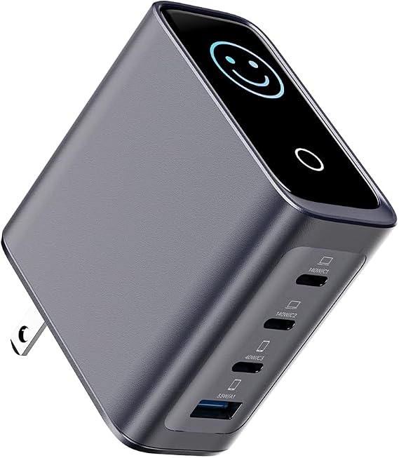 ACEFAST 140W GaN LED Display Screen Wall Charger for iPhone 17 16 Series/for Samsung,Triple USB C Fast Charging Travel Charger for MacBook/Laptop/Tablet,Fold Plug Compact for Home/Office/Travel