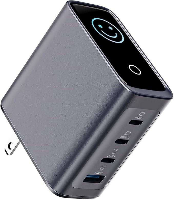 ACEFAST 140W GaN LED Display Screen Wall Charger for iPhone 17 16 Series/for Samsung,Triple USB C Fast Charging Travel Charger for MacBook/Laptop/Tablet,Fold Plug Compact for Home/Office/Travel