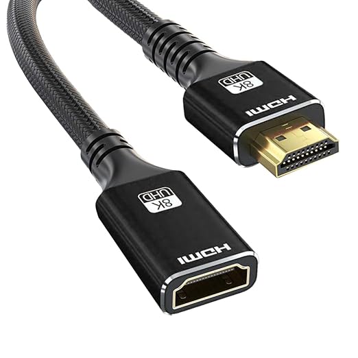 HDMI Extension Cable 6.6FT, HDMI 2.1 Male to Female HDMI Cord Adapter Support 4K@120Hz, 3D, HDR 10, eARC, Compatible with TV Stick, HDTV, Bluray Player, Laptop, PC, 1-Pack