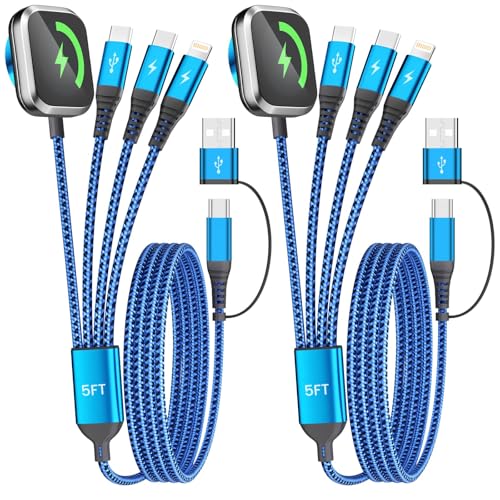 Multi Charging Cable for iPhone iWatch Charger with Dual Type-C Ports, 5FT - Image 1