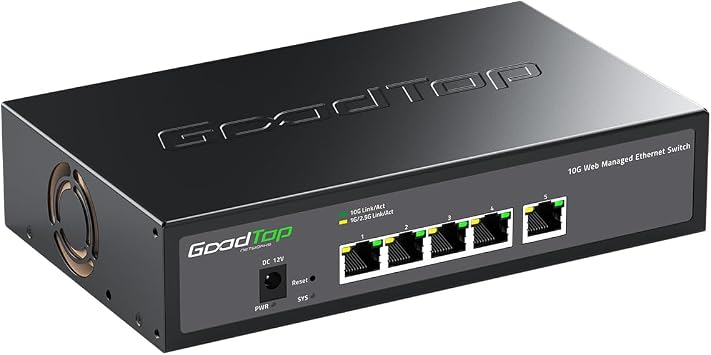 5-Port 10G Managed Switch, Powered by Noctua Silent Fan, Metal Housing