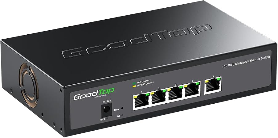 5-Port 10G Managed Switch, Powered by Noctua Silent Fan, Metal Housing