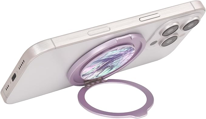 Cell Phone Ring Holder, Phone Grip, Magnetic Phone Ring Stand，Ultra Thin Phone Kickstand with Finger Loop Strap, Phone Ring Holder for Mag-Safe iPhone 16/15/14/13/12 Series (Purple Shell)
