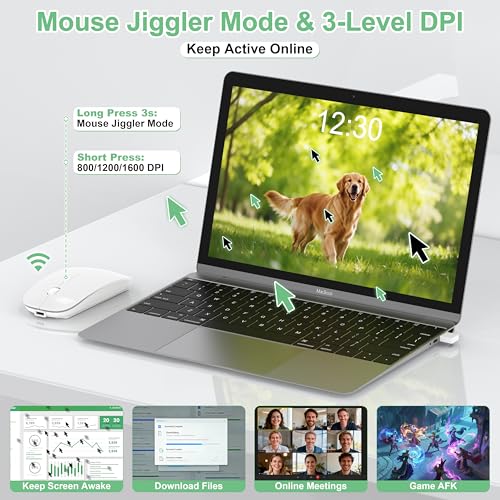Gizdot-S1 Mouse for iPad/MacBook Air/Pro & Laptop, Bluetooth Wireless Rechargeable Mouse with Type-C, Slim Mouse Jiggler for iMac, 4 Connection Modes, Silent Click, 1600 DPI Compatible Mac OS/Windows