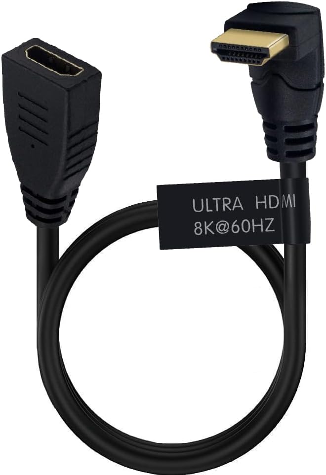 2 Feet 48Gbps HDMI 8K@60Hz Extension Ultra HD Cable, Straight Female to Up Angle Male HDMI 2.1 Extender High Speed Shield Cord for Xbox TV PS4 PS5 Switch, Support 4K@120Hz, 3D Dynamic HDR