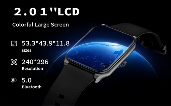 Smart Watch (Answer/Make Calls), 2.01“Inch Fitness Tracker, Heart Rate/Sleep Monitor/Pedometer/Calories, Multiple Sports Modes, Waterproof Women's Men's Fitness Watch for Android iPhone (black)