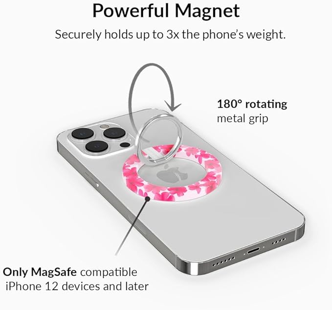 VELVET CAVIAR Compatible with MagSafe Phone Grip - Magnetic Ring Holder with Adjustable Stand - Removable MagSafe Accessories for iPhone 16, 15, 14, 13, 12 (Cherry Blossom)