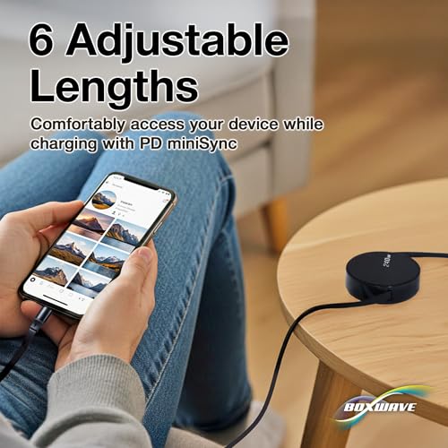 BoxWave Cable Compatible with Tronsmart Halo 100 Portable Party Speaker - PD miniSync (240W), Retractable PD 240W Portable USB Type-C Cable - Jet Black