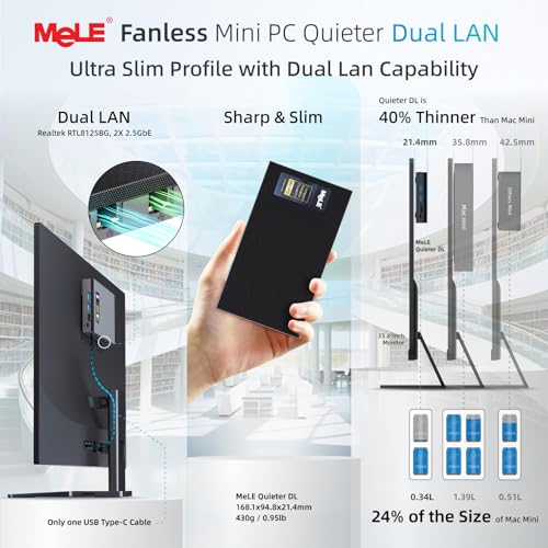 MeLE Quieter DL Fanless Mini PC N150 16GB 512GB Dual Intel I226V 2.5GbE LAN